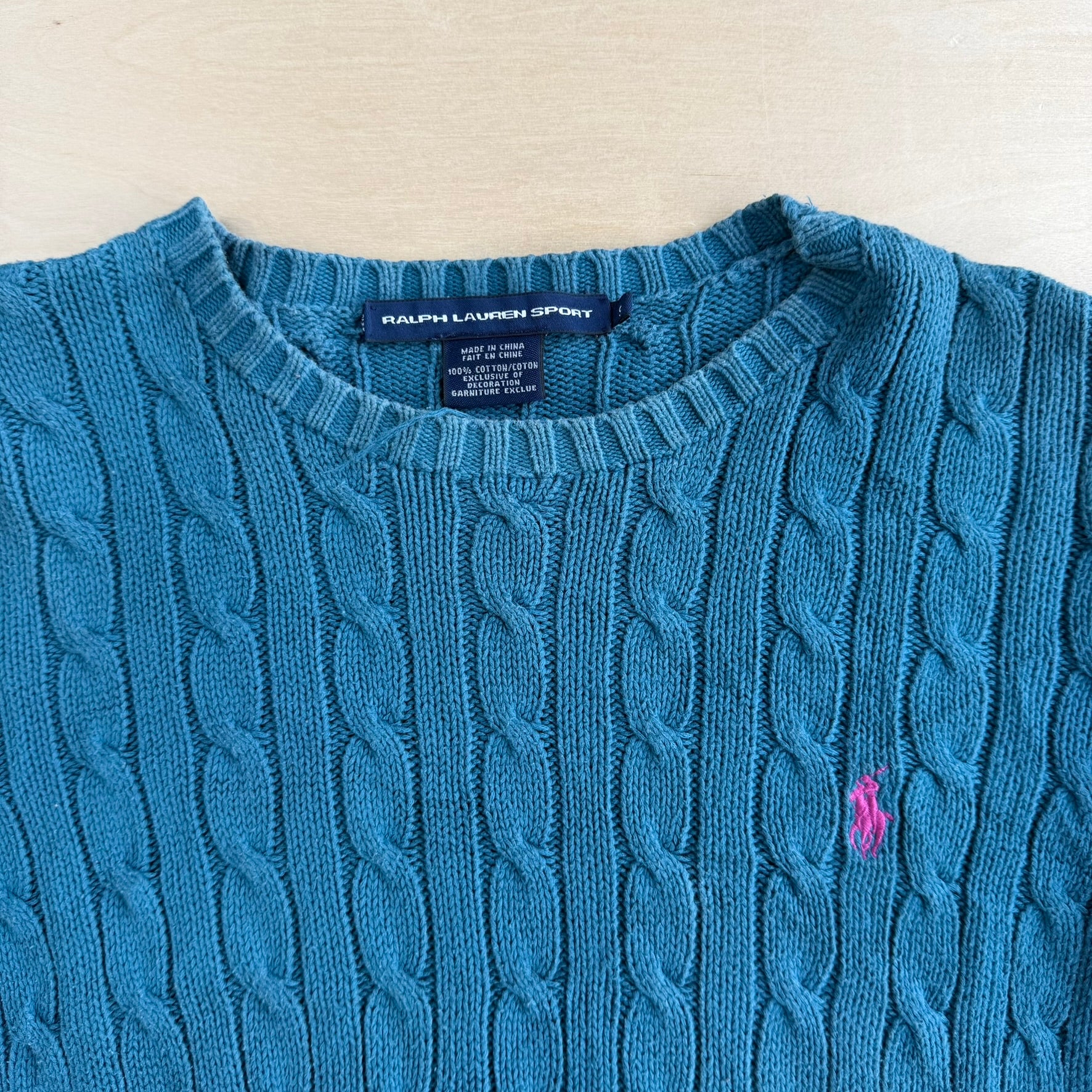 Vintage Women's Ralph Lauren Sports Embroidered Logo Teal Knit Sweater - Women's S