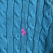 Vintage Women's Ralph Lauren Sports Embroidered Logo Teal Knit Sweater - Women's S