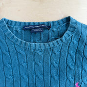Vintage Women's Ralph Lauren Sports Embroidered Logo Teal Knit Sweater - Women's S