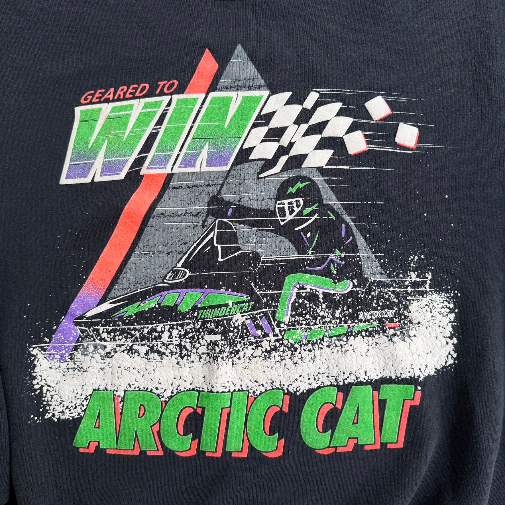 J- Vintage 90s Artic Cat Snowmobile Geared To Win Graphic Made In USA Crewneck - L