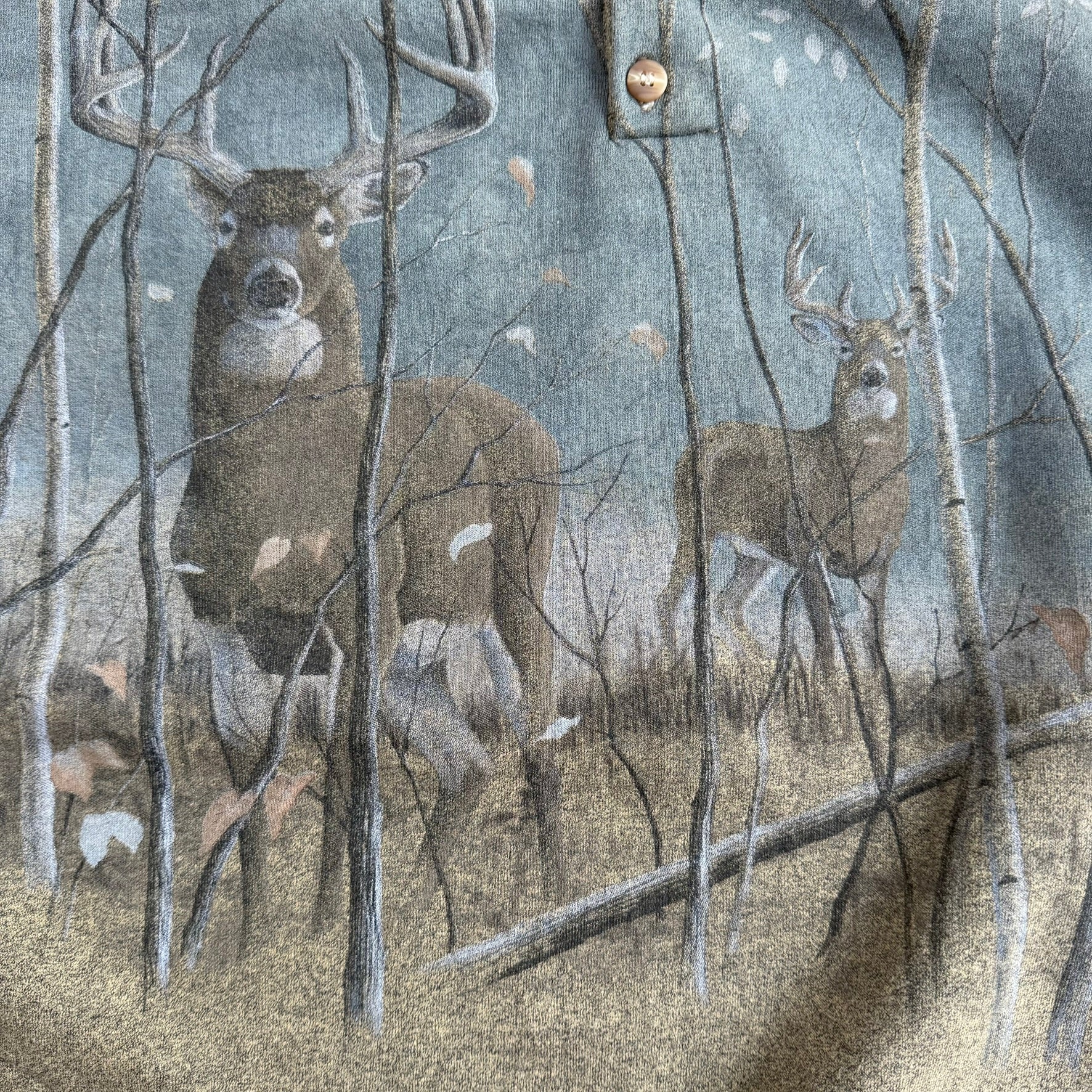 J- Vintage Forest Glen Apparel Deers All Over Print Made In USA Henley Crewneck - L