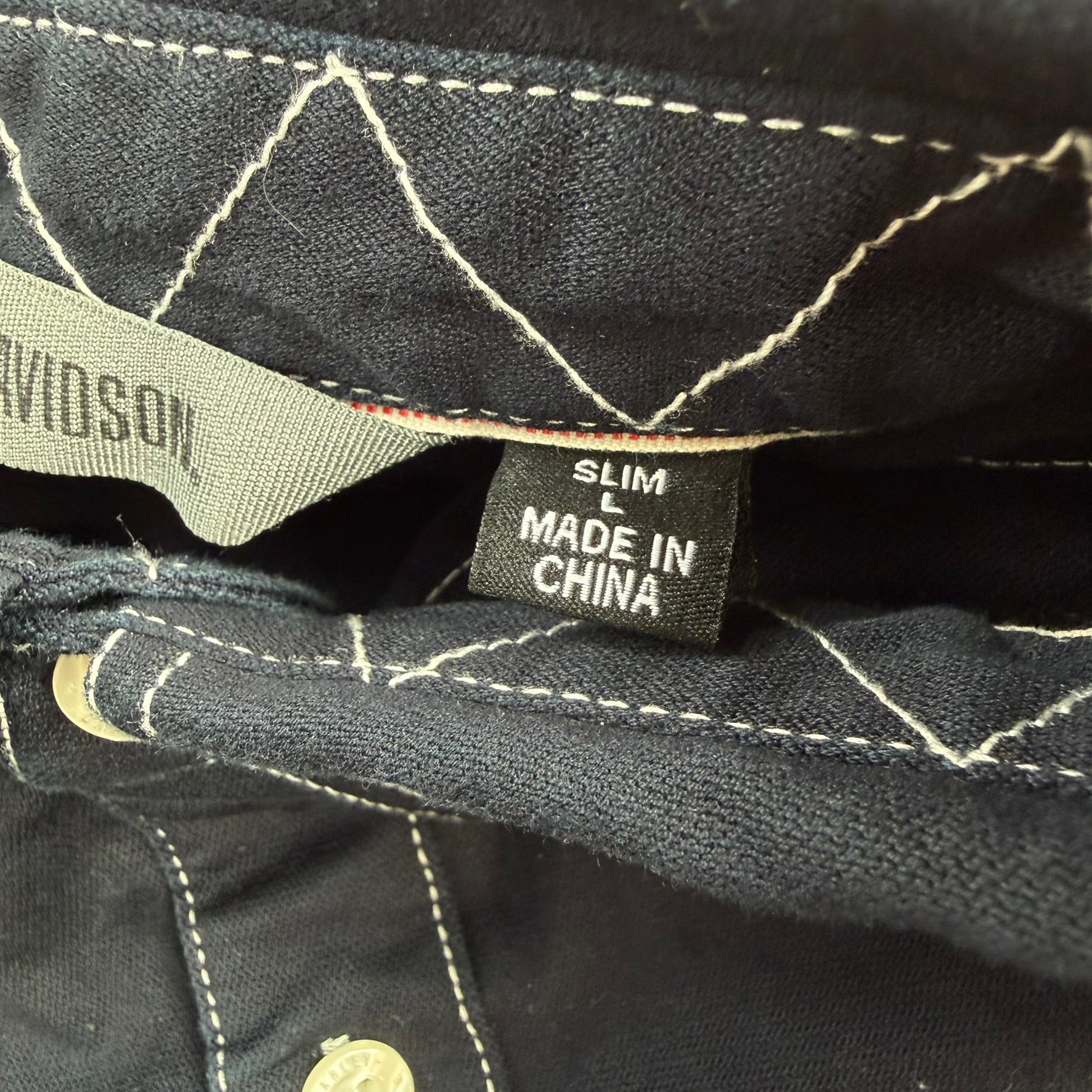 J- Harley Davidson Text Logo Button Down Shirt - L Slim