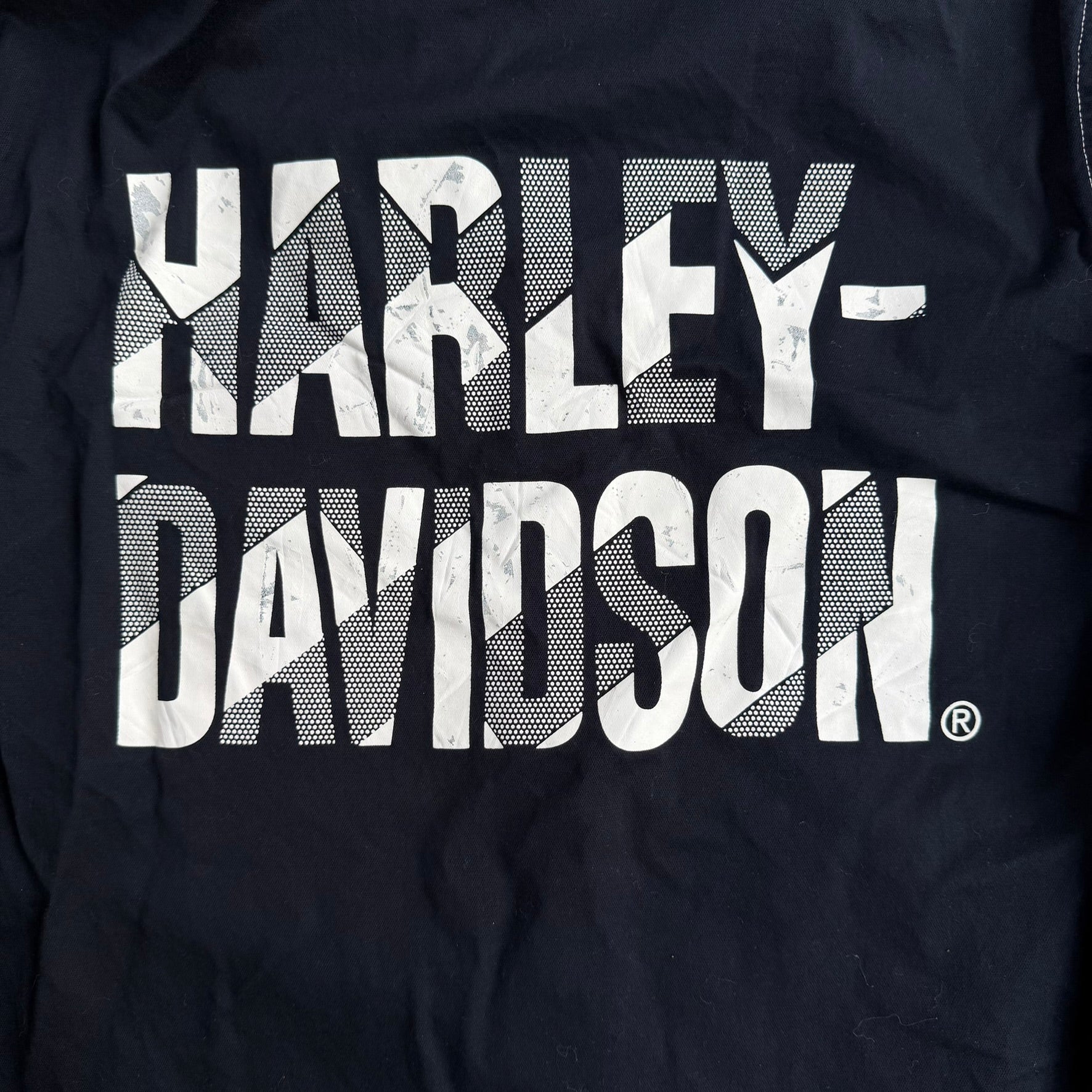 J- Harley Davidson Text Logo Button Down Shirt - L Slim