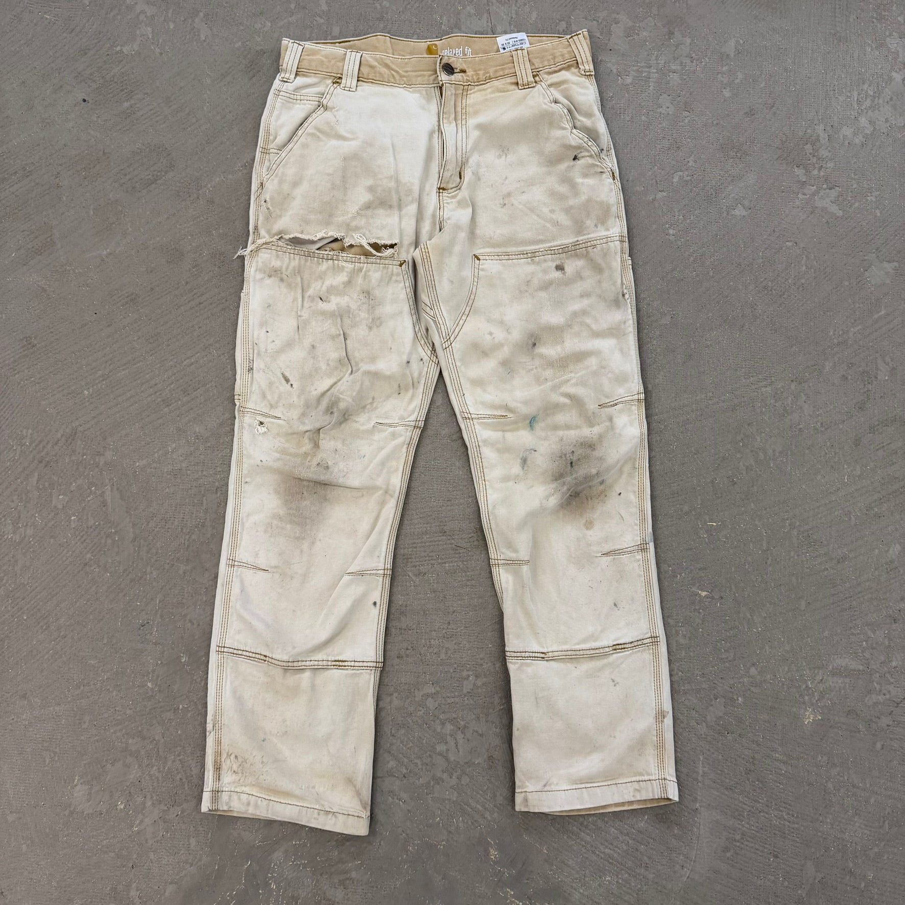 Vintage Carhartt Canvas Beige/Khaki Double Knee Workwear Pants - 32x28