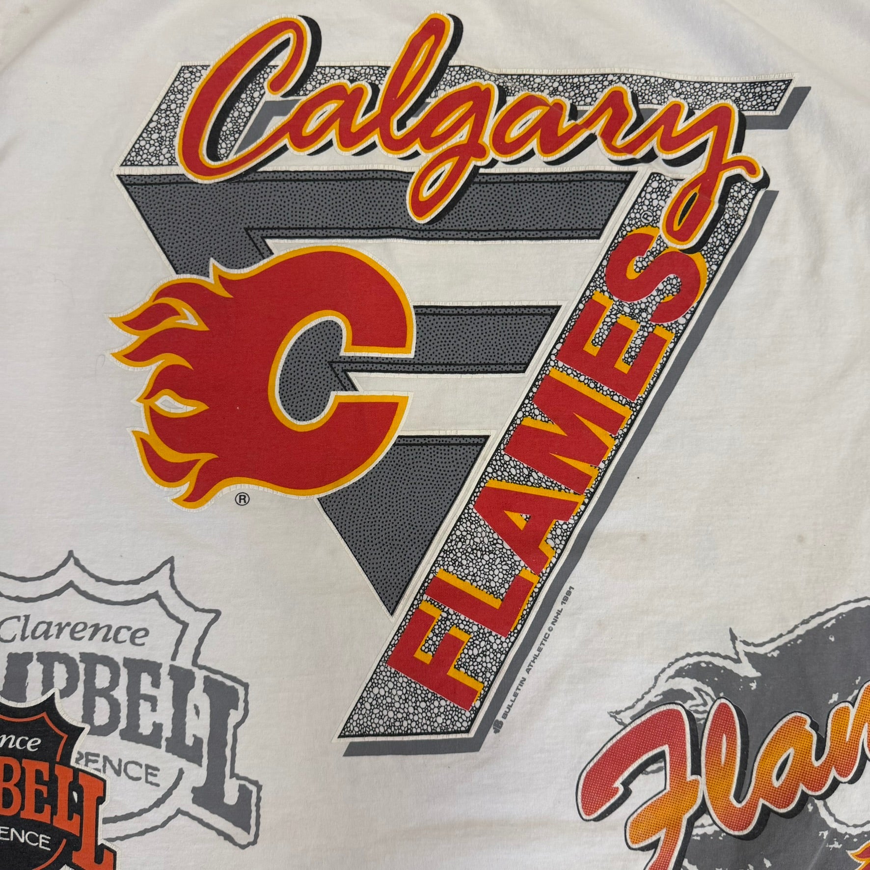 J- Vintage '91 Calgary Flames NHL Jumbo Print Single Stitch Tee - One Size (XL)