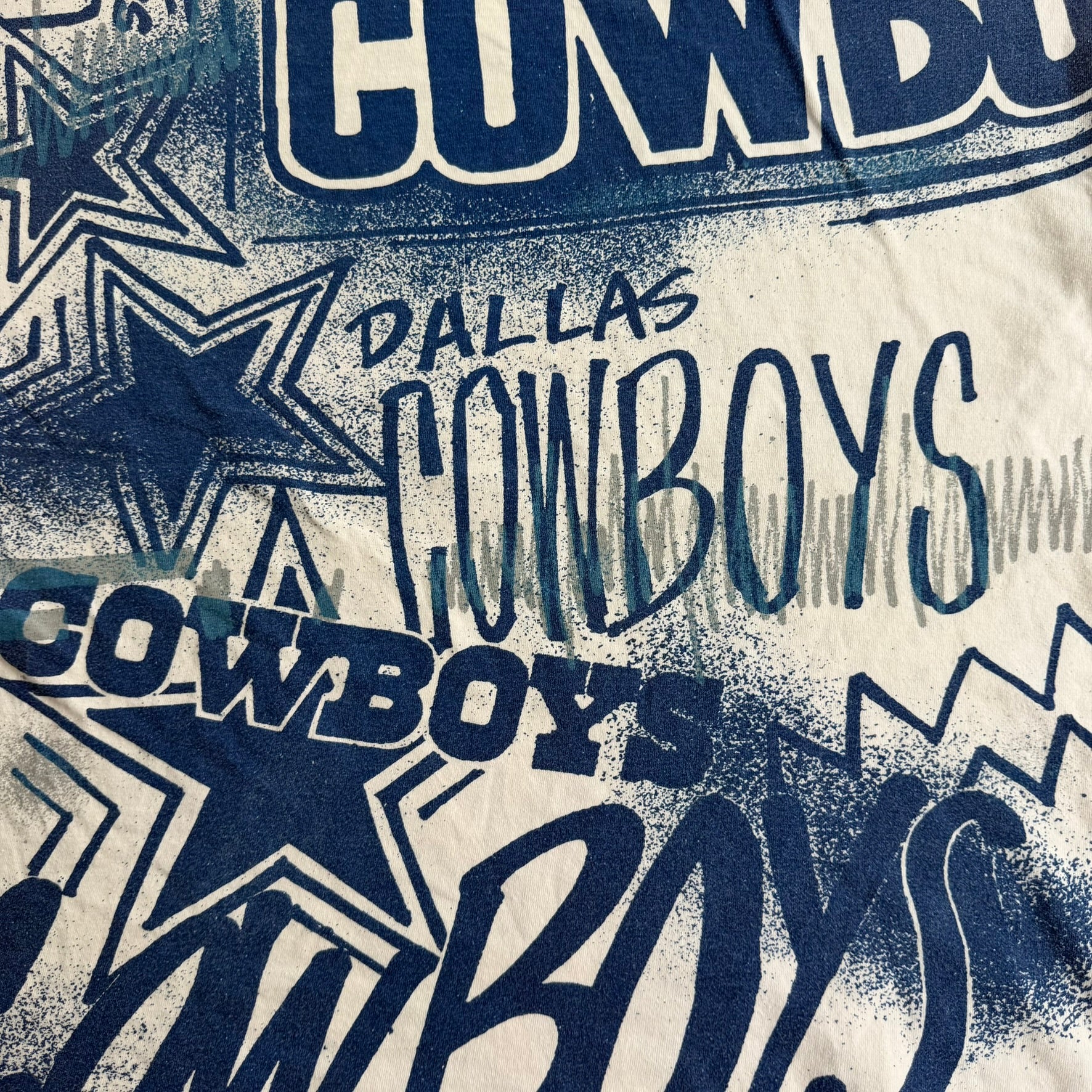 J- Vintage Dallas Cowboys NFL All Over Print Single Stitch Tee - L