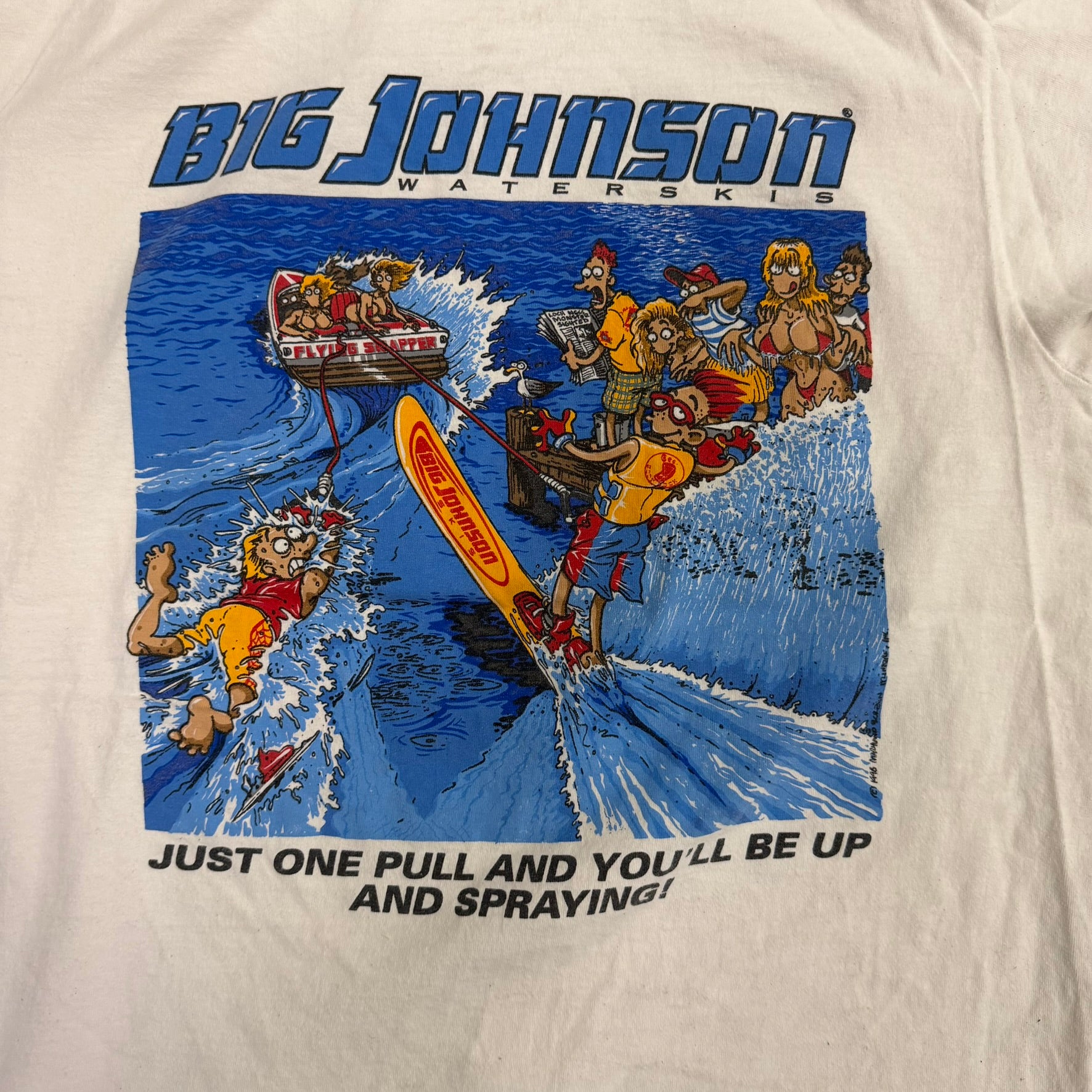 J- Vintage Big Johnson Water Skis Graphic Single Stitch Tee - L