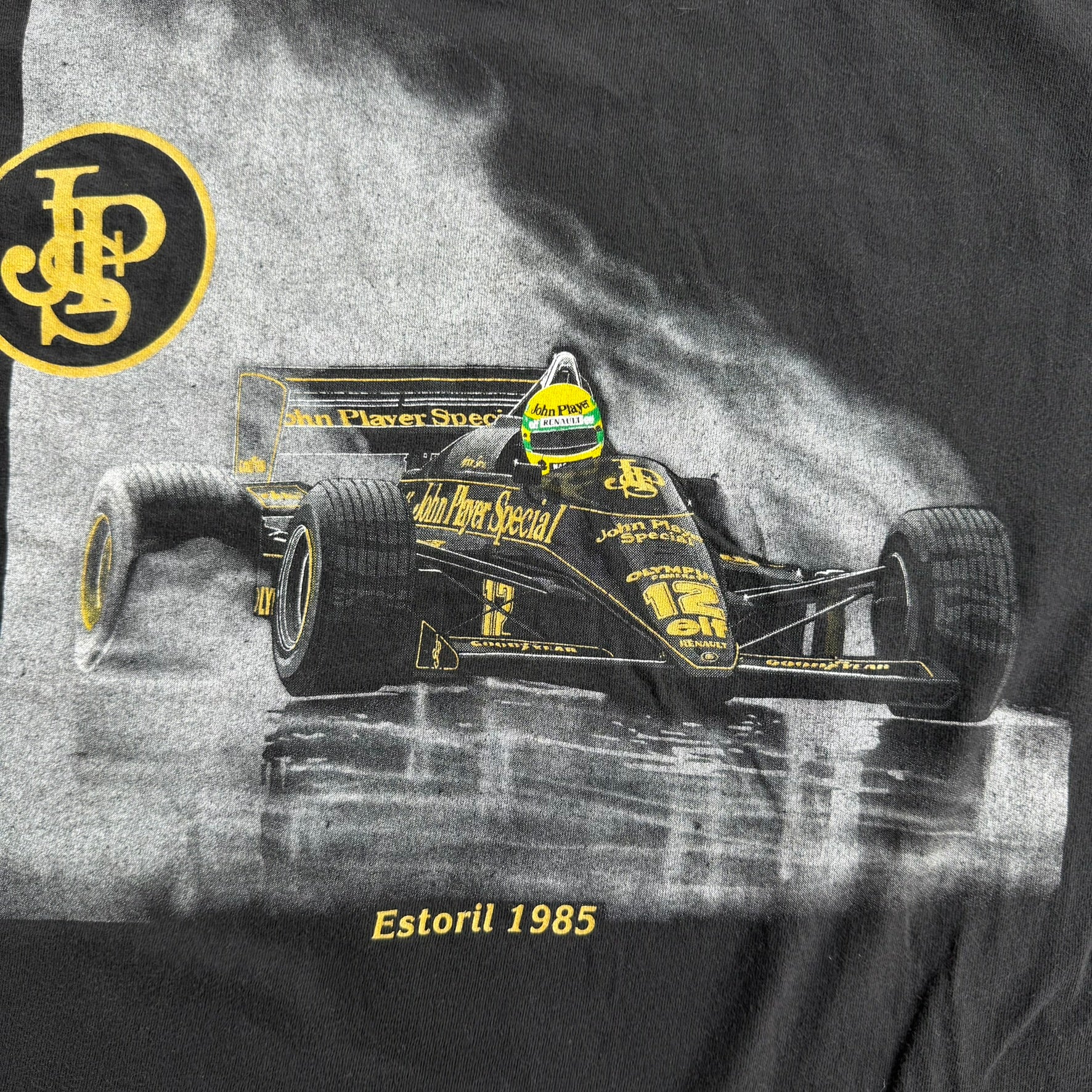 J- Vintage 90s F1 Ayrton Senna JSP Car Graphic Made In USA Single Stitch Tee - L