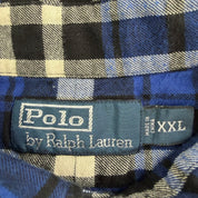 Vintage 90s Polo RL Plaid Blue Button Down Flannel Shirt - 2XL