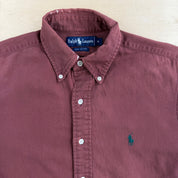 Vintage 90s Polo RL Embroidered Logo Burgundy Button Down Shirt - M