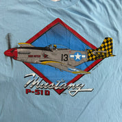 J- Vintage 90s P-51 D Mustang Fighter Plane Graphic Single Stitch Tee - L (fits M)