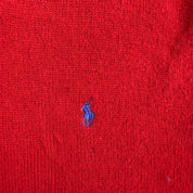Vintage 90s Polo RL Embroidered Logo Red Wool Knit Sweater - M