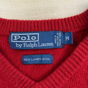 Vintage 90s Polo RL Embroidered Logo Red Wool Knit Sweater - M