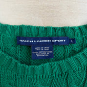 Vintage Women's Ralph Lauren Sports Embroidered Logo Green Knit Sweater - Women's L