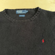 Vintage 90s Polo RL Embroidered Logo Black Cotton Knit Sweater - 2XL