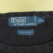 Vintage 90s Polo RL Embroidered Logo Black Cotton Knit Sweater - 2XL