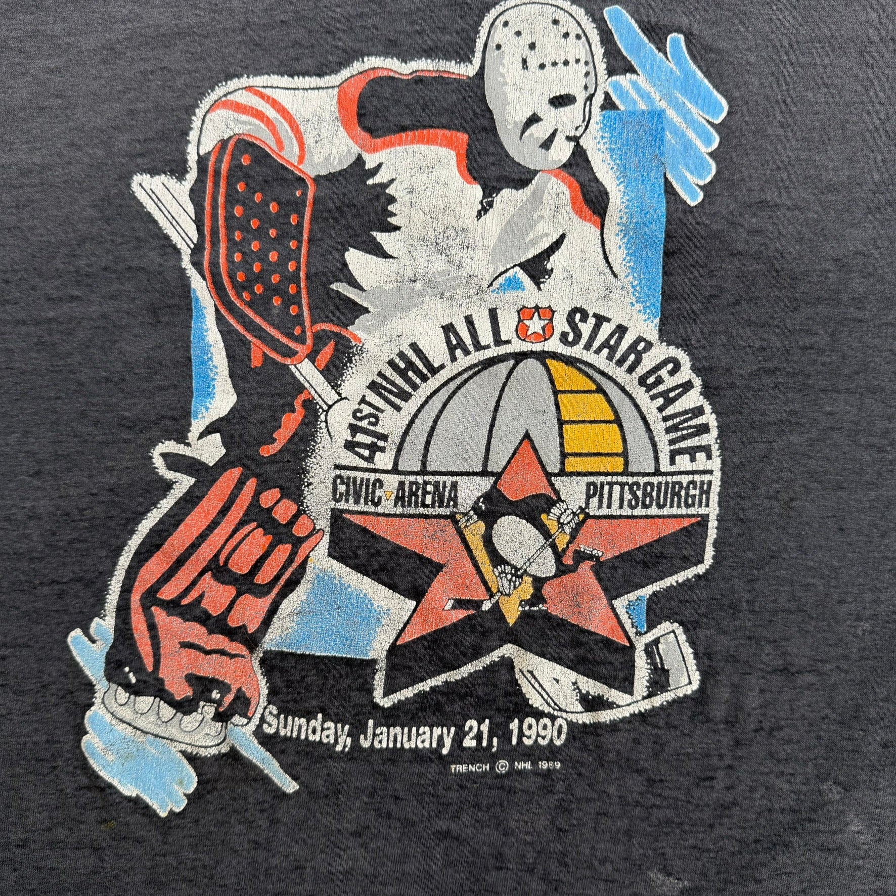 J- Vintage '90 NHL All Star Weekend Game Pittsburgh Graphic Made In USA Single Stitch Tee - 2XL