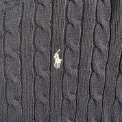 Vintage Women's 90s Ralph Lauren Embroidered Logo Black Cable Knit Sweater - Women's XL
