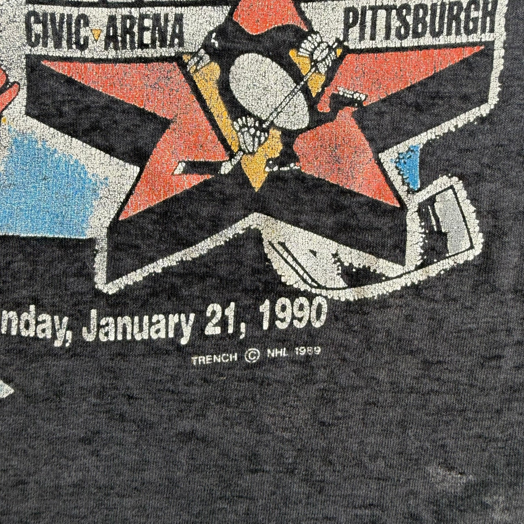 J- Vintage '90 NHL All Star Weekend Game Pittsburgh Graphic Made In USA Single Stitch Tee - 2XL