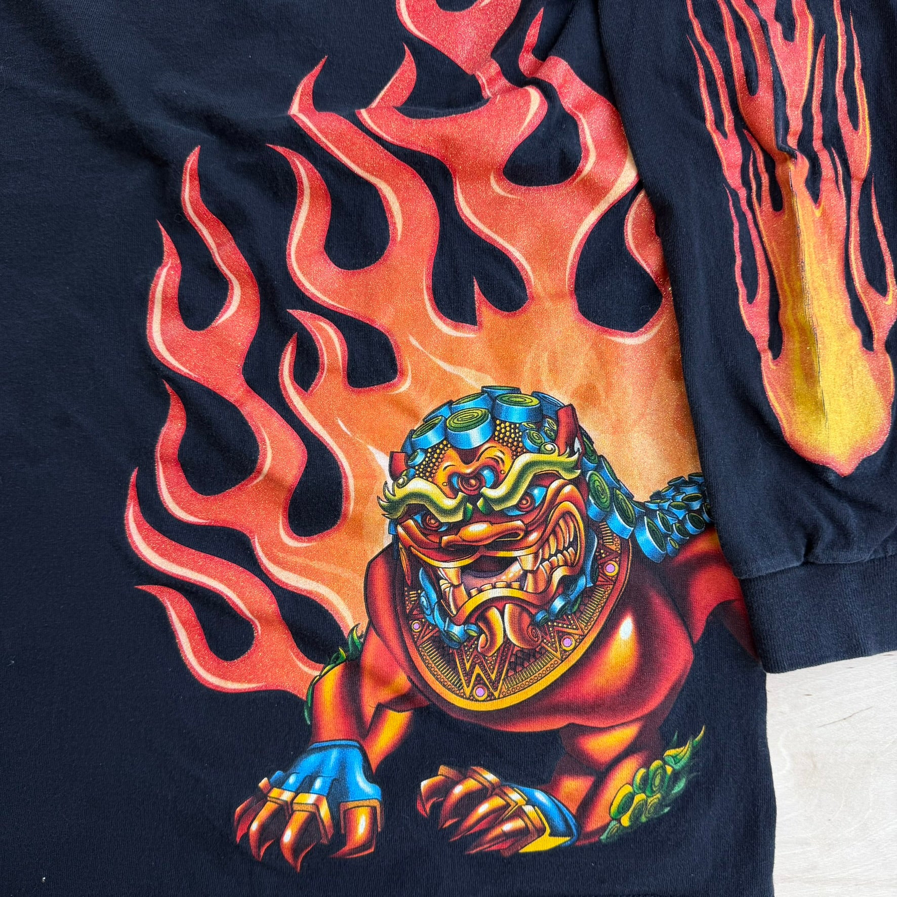 J- Vintage Y2K JNCO Jeans Flames & Dragon Graphic Made In USA Long Sleeve Tee - 2XL