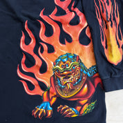 J- Vintage Y2K JNCO Jeans Flames & Dragon Graphic Made In USA Long Sleeve Tee - 2XL