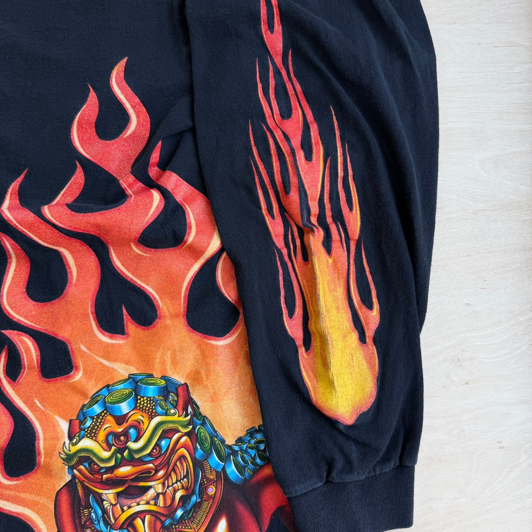 J- Vintage Y2K JNCO Jeans Flames & Dragon Graphic Made In USA Long Sleeve Tee - 2XL