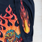 J- Vintage Y2K JNCO Jeans Flames & Dragon Graphic Made In USA Long Sleeve Tee - 2XL