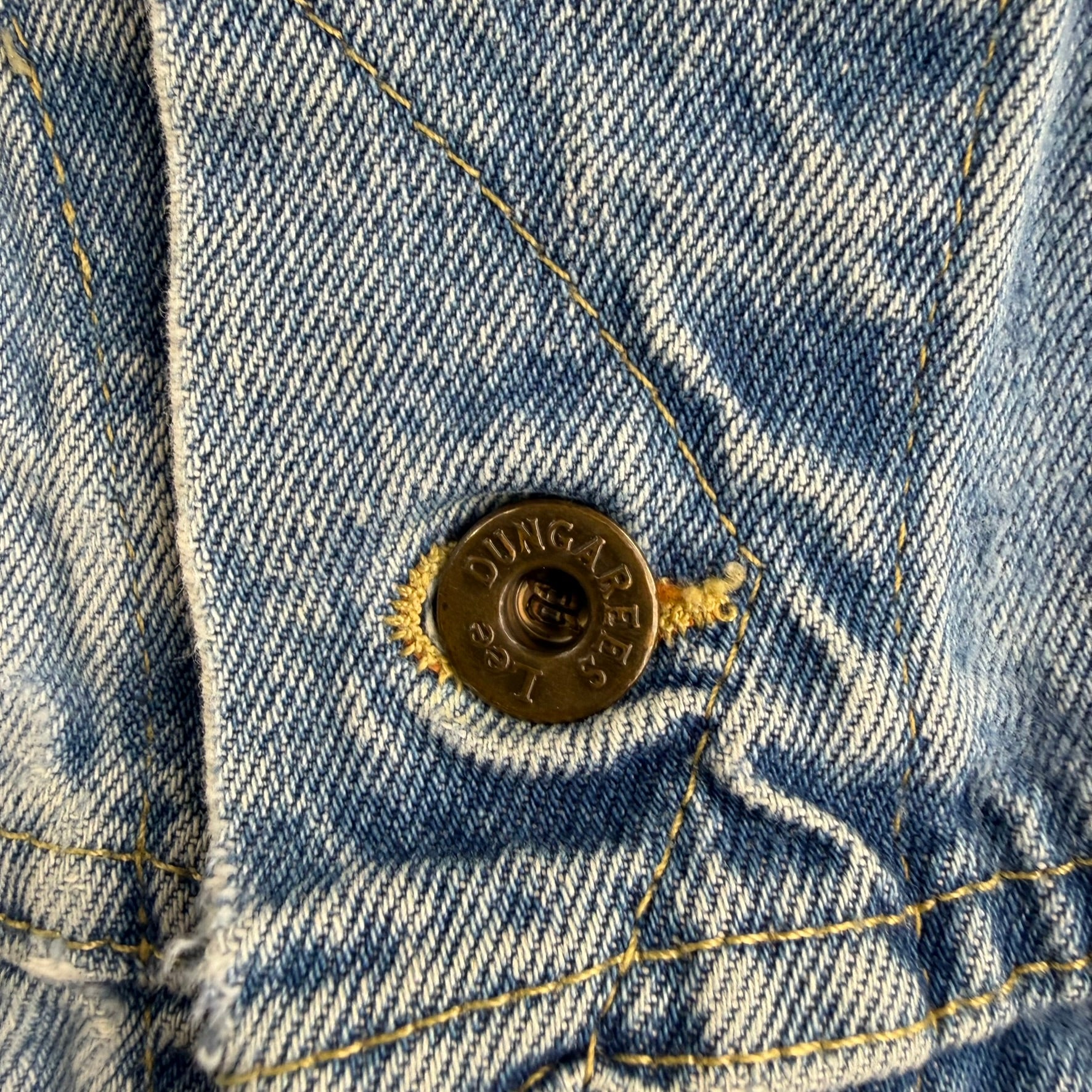 Vintage 90s Lee Dungarees Cant Bust Em Made In USA Trucker Denim Jacket - 2XL