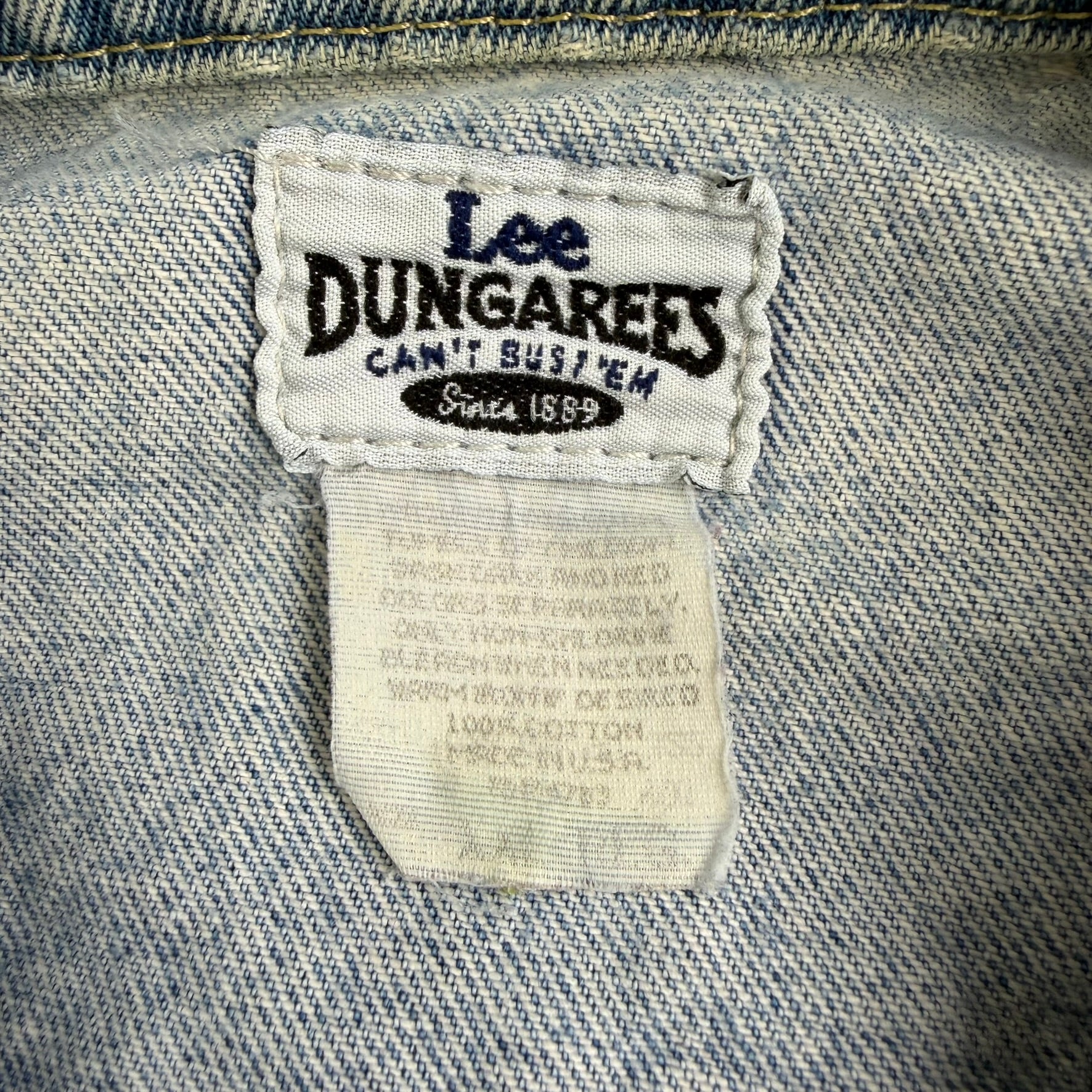 Vintage 90s Lee Dungarees Cant Bust Em Made In USA Trucker Denim Jacket - 2XL