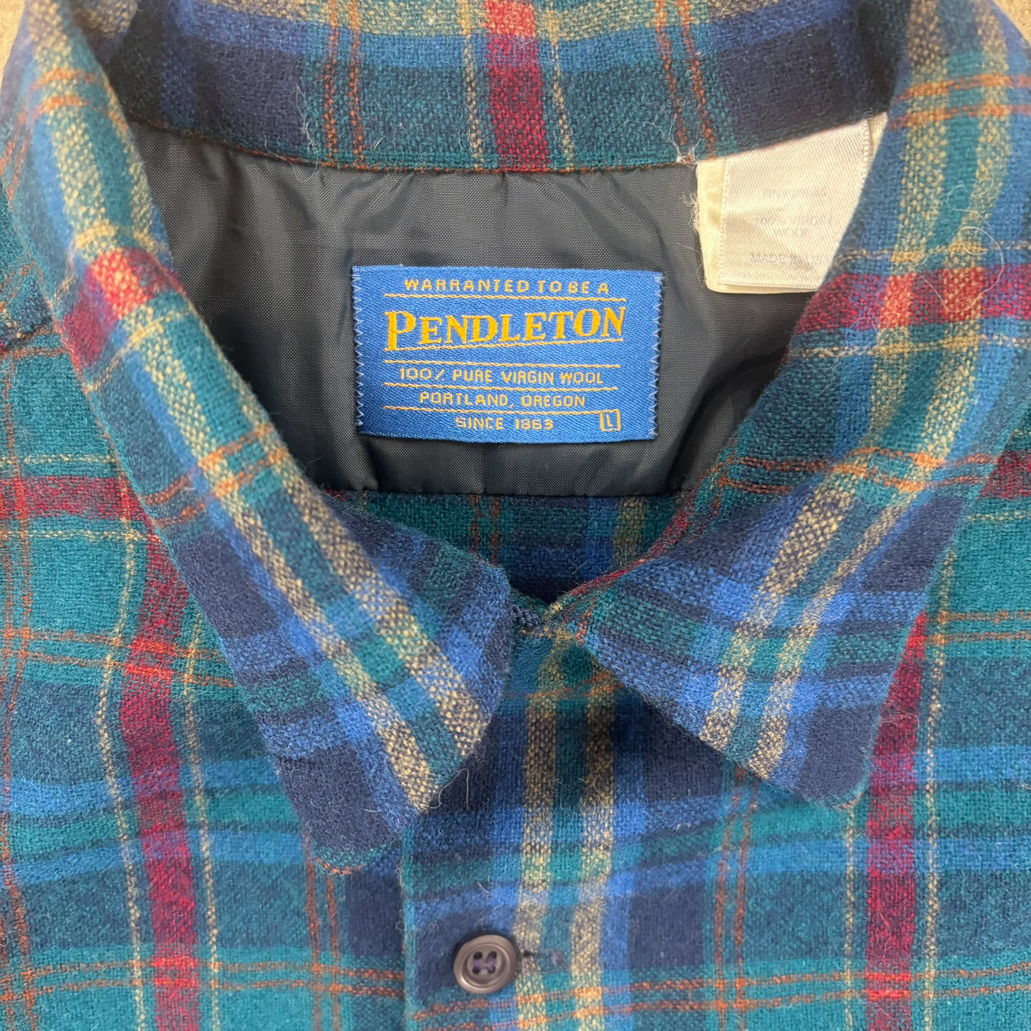 F- Vintage Pendleton Wool Teal  Button Down Shirt