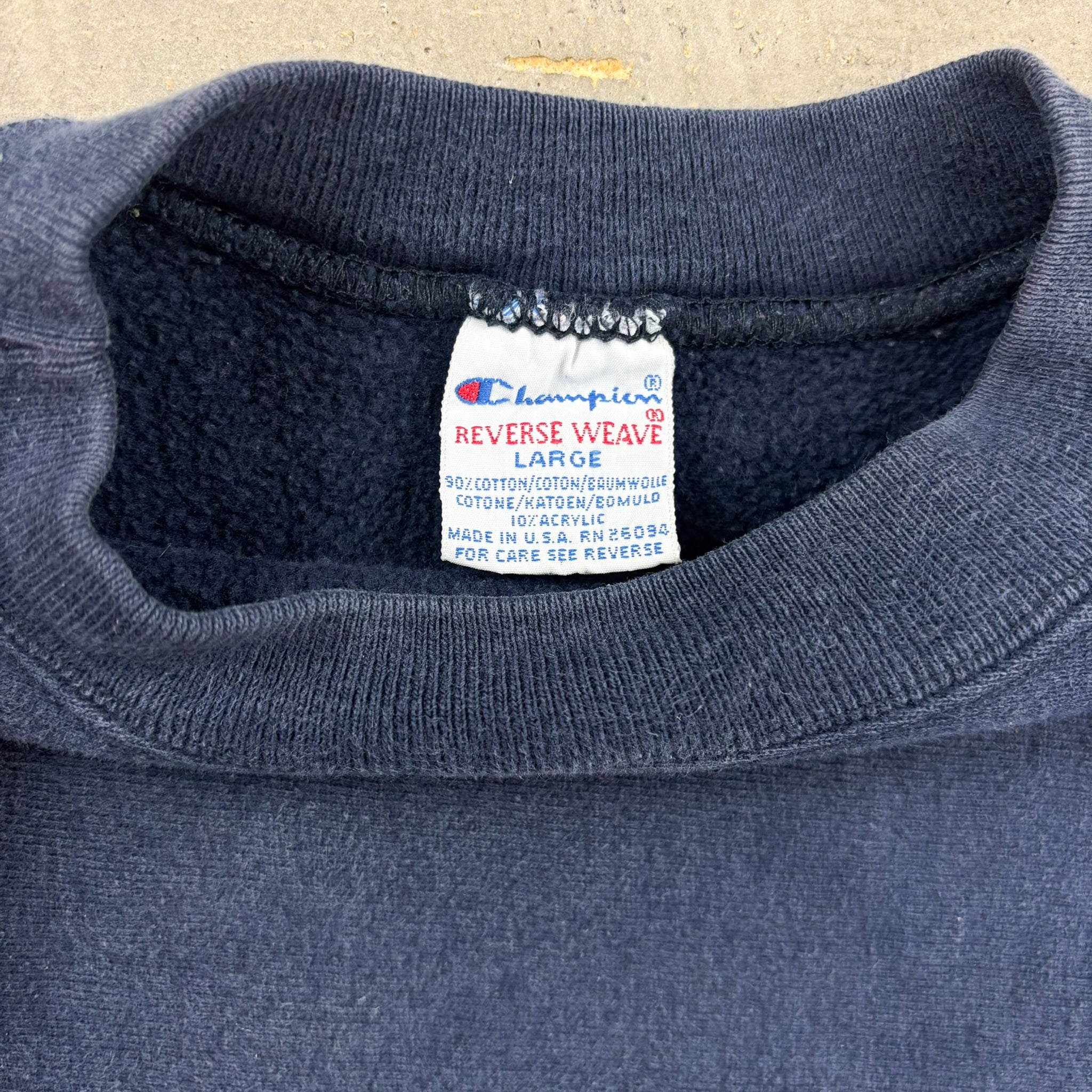 F- Vintage 90s Champion Reverse Weave Made In USA Navy Crewneck
