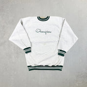 F- Vintage 90s Champion Reverse Weave Made In USA Embroidered Text Crewneck