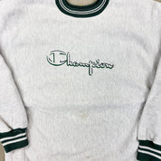 F- Vintage 90s Champion Reverse Weave Made In USA Embroidered Text Crewneck
