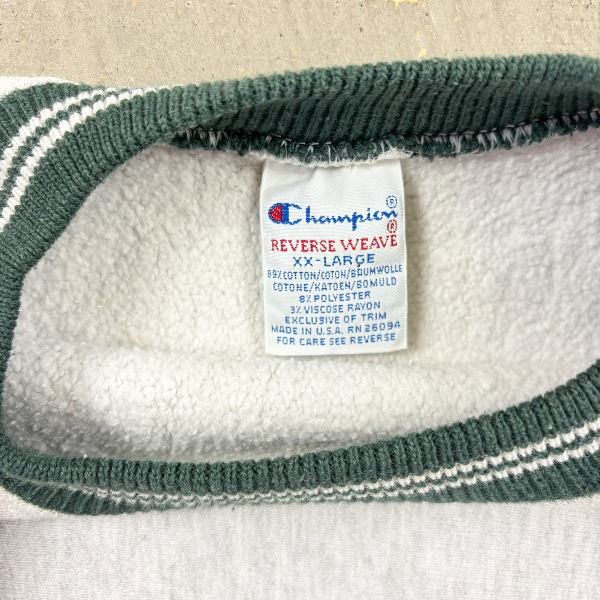 F- Vintage 90s Champion Reverse Weave Made In USA Embroidered Text Crewneck