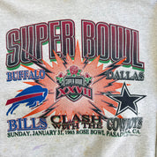J- Vintage '93 NFL Super Bowl 27 Bills Clash With The Cowboys Graphic Made In USA Crewneck - L