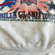 J- Vintage '93 NFL Super Bowl 27 Bills Clash With The Cowboys Graphic Made In USA Crewneck - L