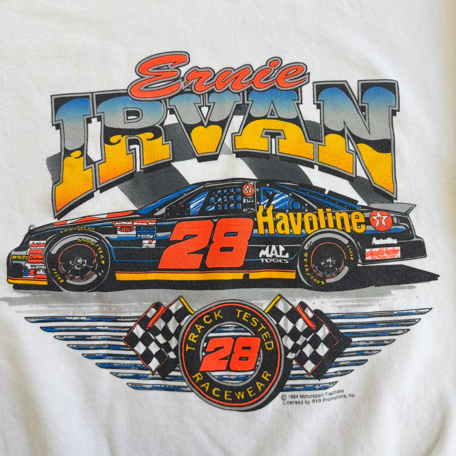 J- Vintage '94 Nascar Ernie Irvan Halvoline Car Graphic Crewneck - L