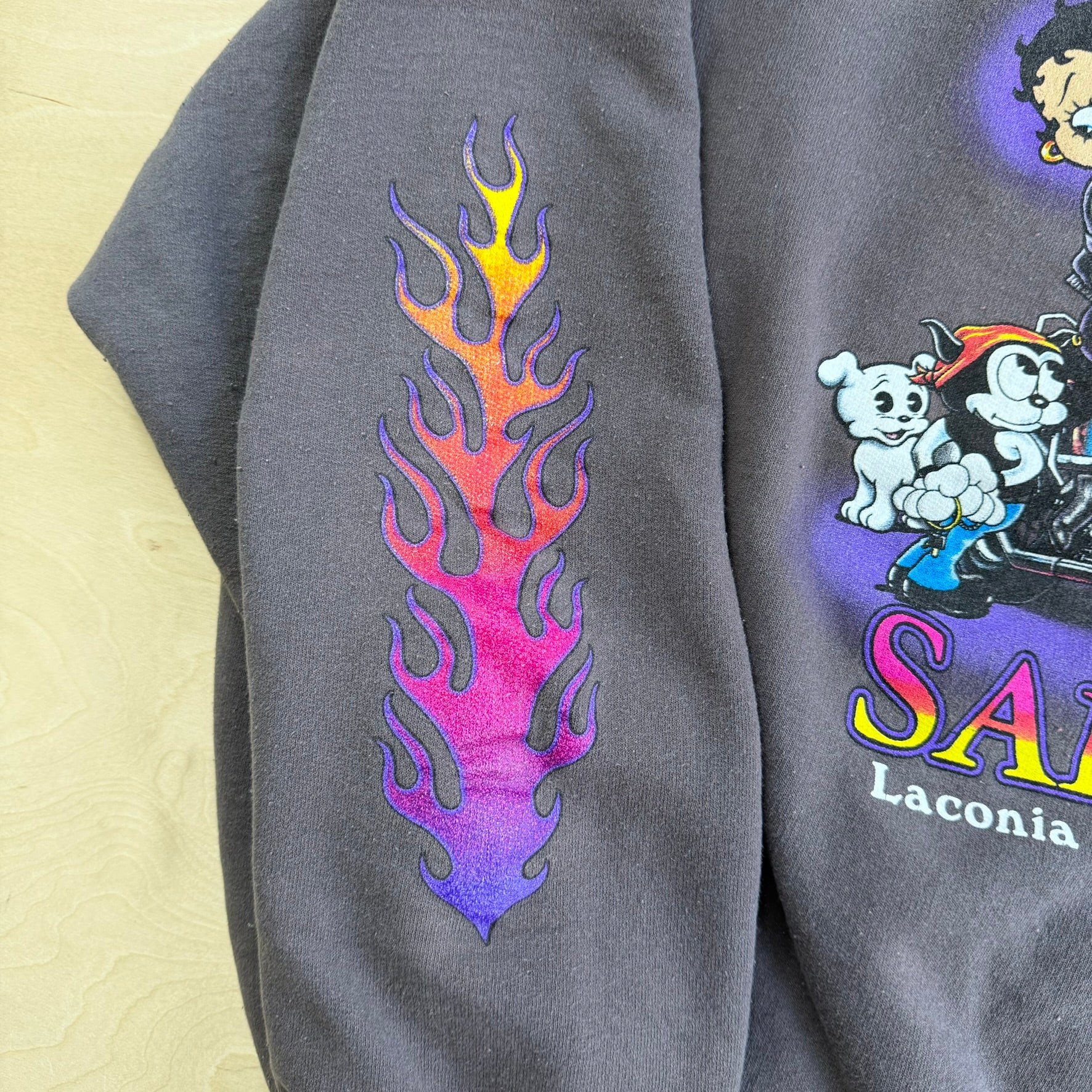 Vintage Broken Spoke Saloon Bike Week Betty Boop Motorcycle Graphic Crewneck - 2XL