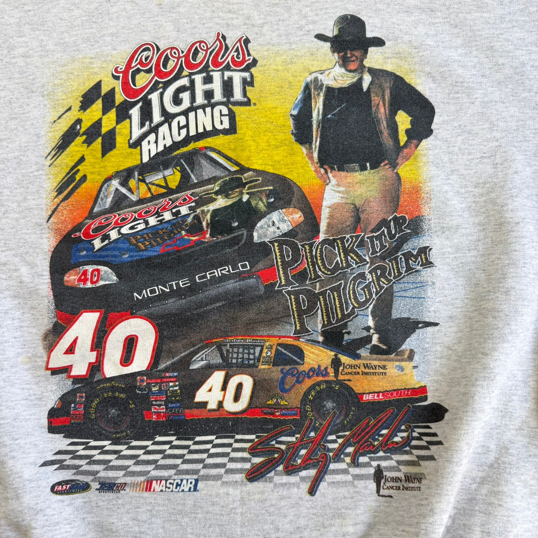 J- Vintage '99 Nascar Coors Light Racing John Wayne Cancer Institute Pick It Up Pilgrim Graphic Crewneck - XL