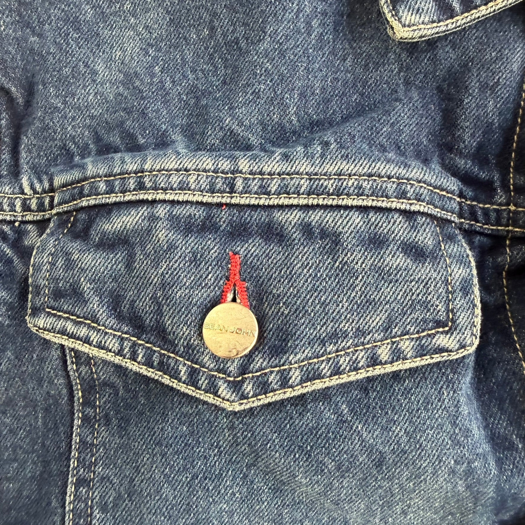 Vintage Sean John Embroidered Text Trucker Denim Jacket - L 16/18 (fits M)