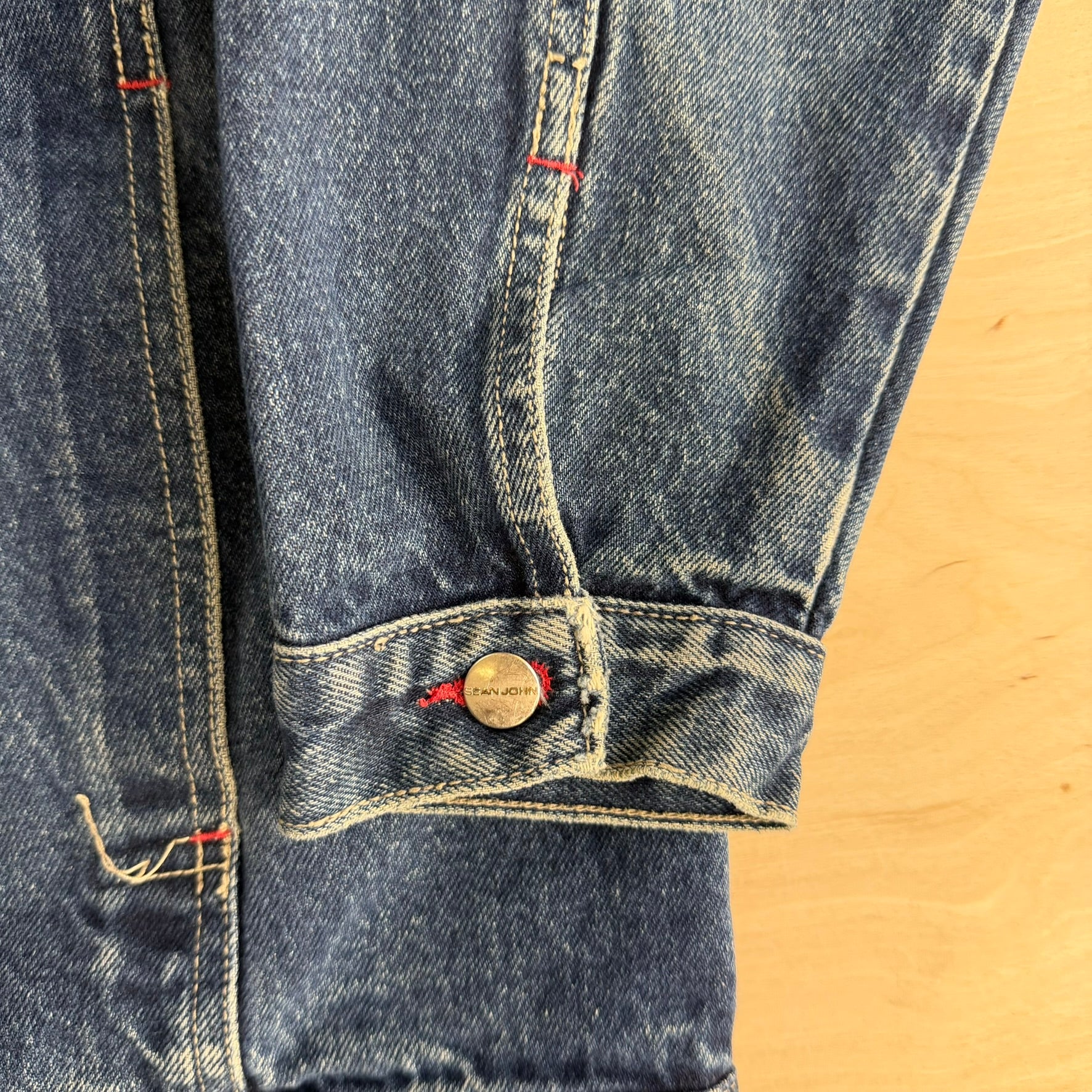 Vintage Sean John Embroidered Text Trucker Denim Jacket - L 16/18 (fits M)