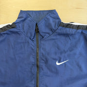 J- Vintage 90s Nike Embroidered Swoosh Lightweight Zip Up Navy Jacket - L