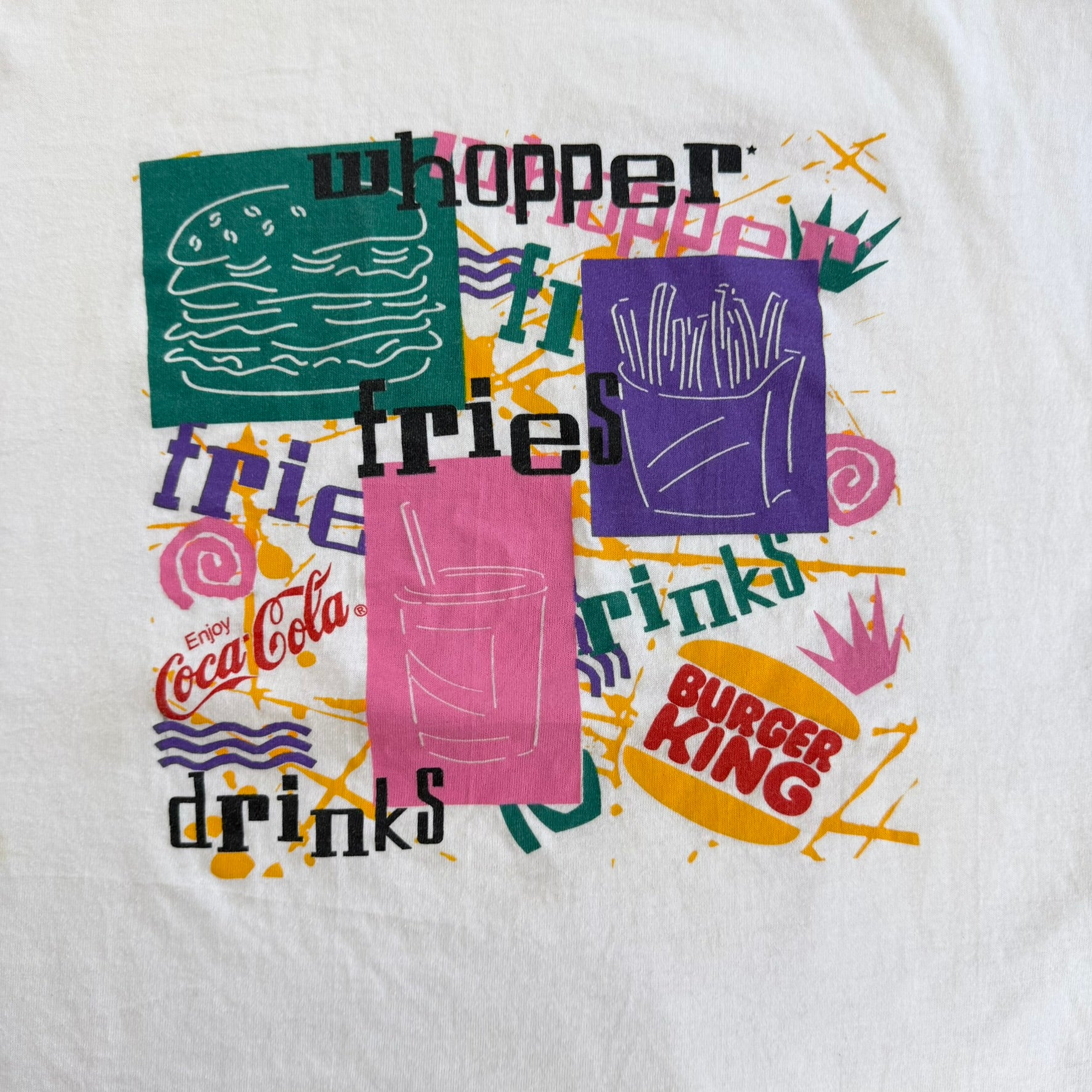 J- Vintage 90s Burger King Whooper & Fries Graphic Made In USA Single Stitch Tee - XL