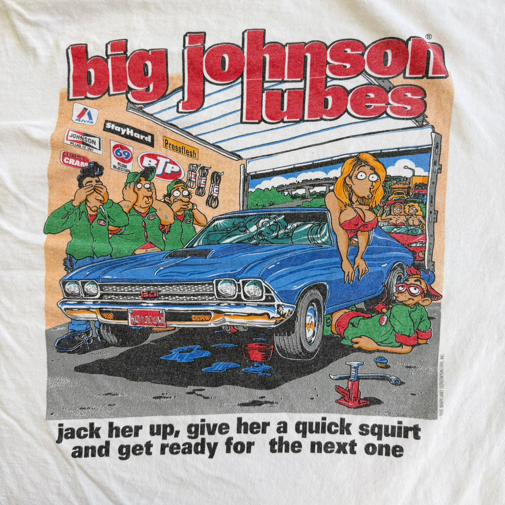 J- Vintage 90s Big Johnson Lubes Graphic Made In USA Single Stitch Tee - XL