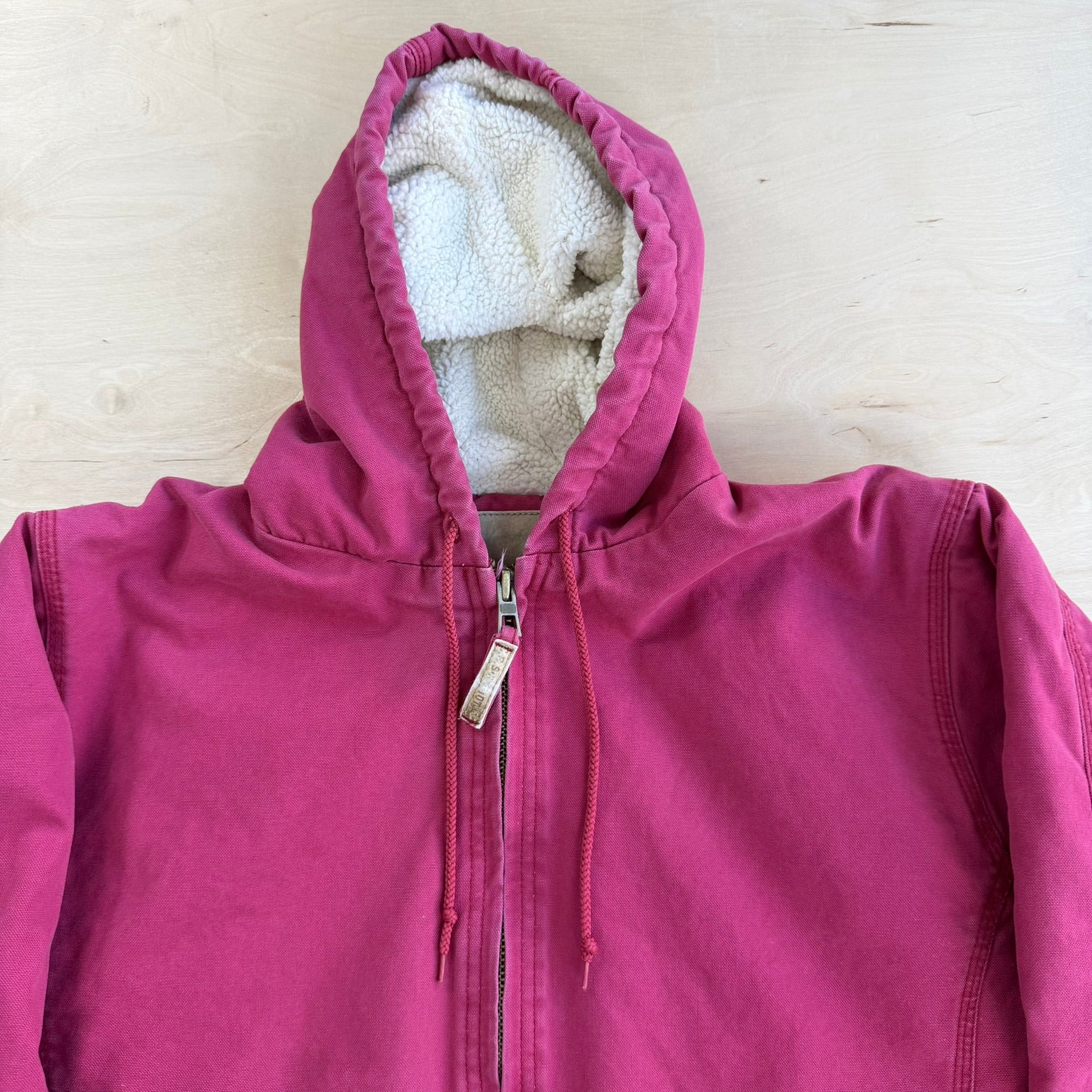 Vintage Women's Pink Sherpa Lined Canvas Hooded Workwear Jacket - Women's XL
