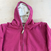 Vintage Women's Pink Sherpa Lined Canvas Hooded Workwear Jacket - Women's XL