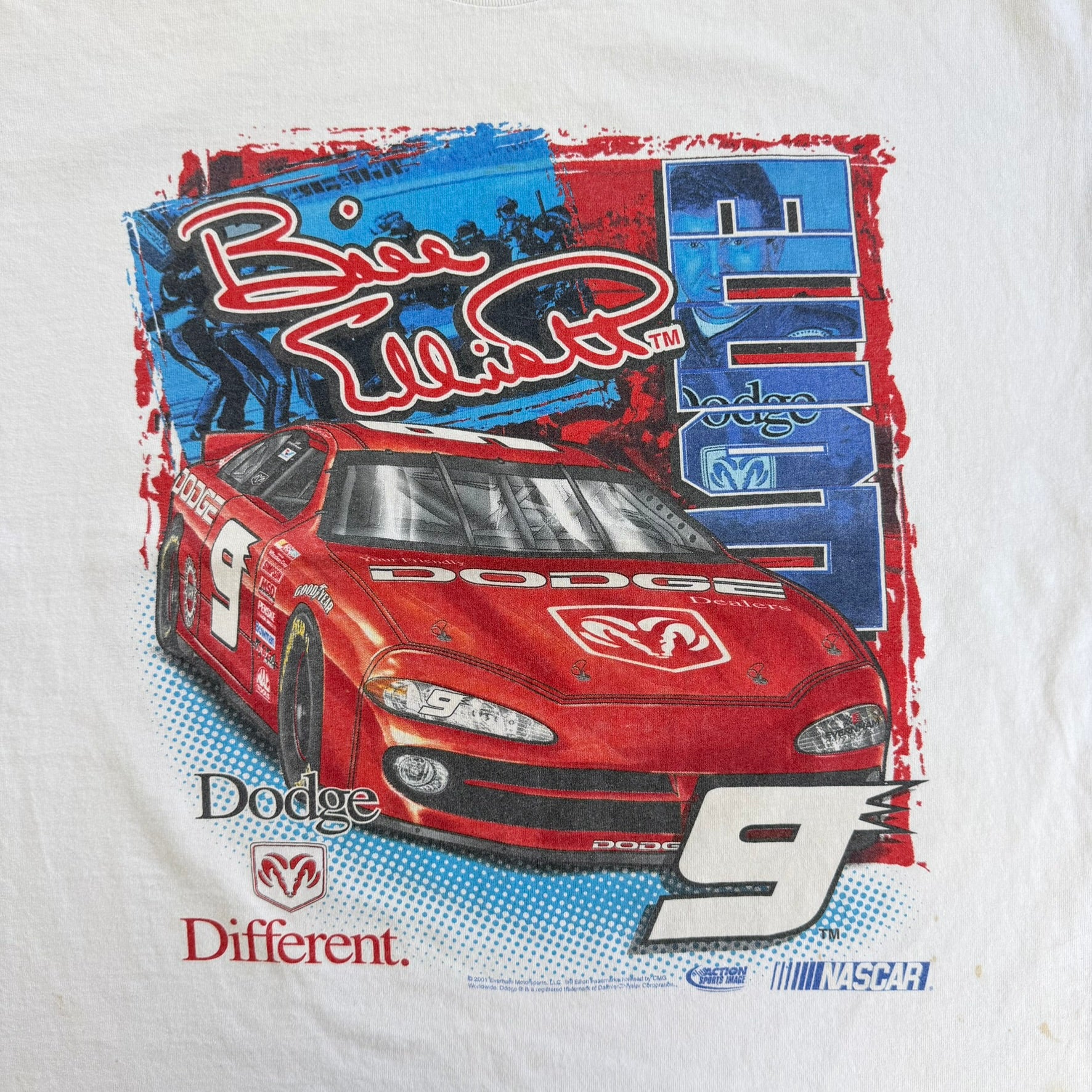J- Vintage '01 Nascar Bill Elliott Dodge Different Racing Car Graphic Tee - L