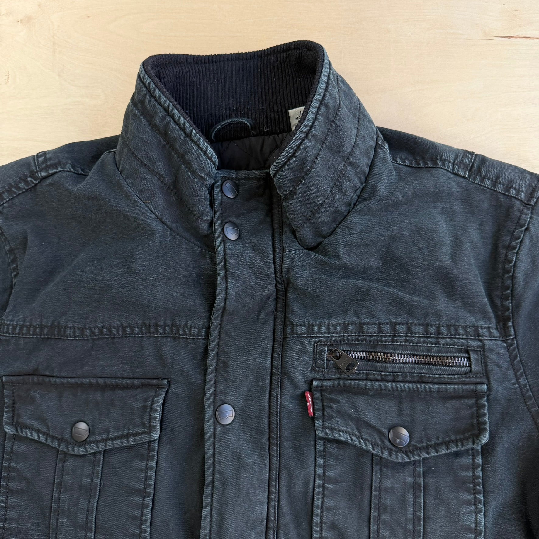Levi's Black Washed Cotton Zip Up Field Jacket - L