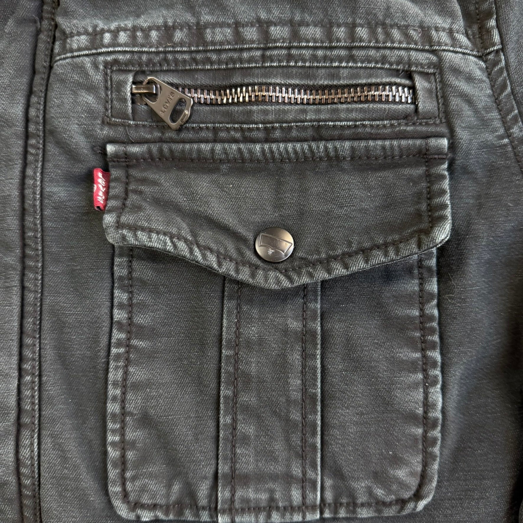 Levi's Black Washed Cotton Zip Up Field Jacket - L