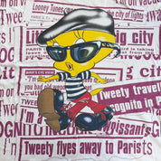 J- Vintage '95 Looney Tunes Tweety Flyes Away To Paris Jumbo Print Tee - XL